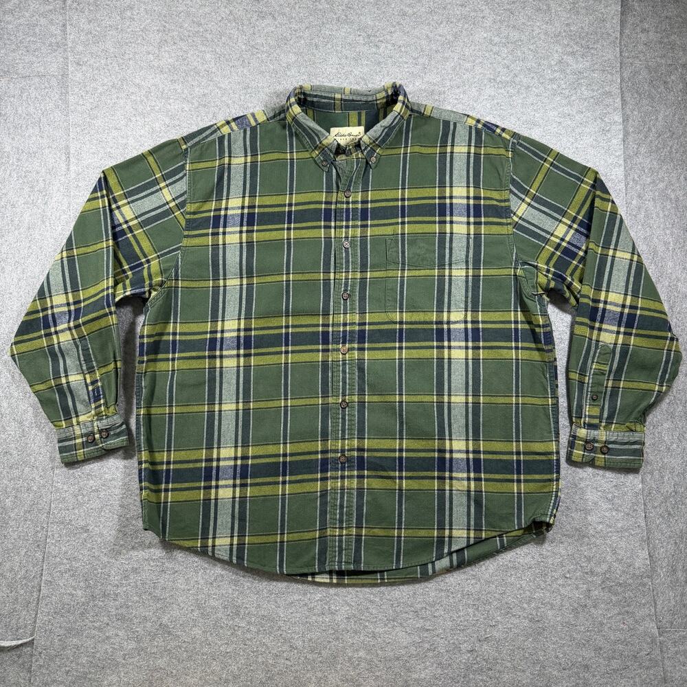 Eddie Bauer Flannel Shirt Mens XL Green Plaid Button Down Vintage Workwear